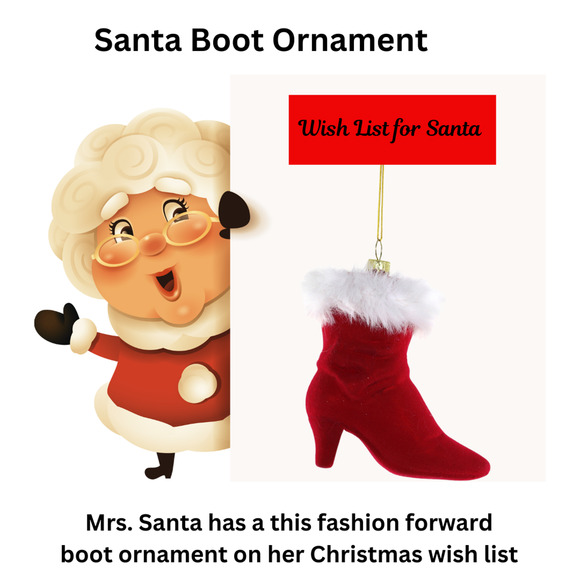 Christmas Boot Ornament Red Velvet White Fur Trim Fashionista Shoe 4" - Picture 2 of 2